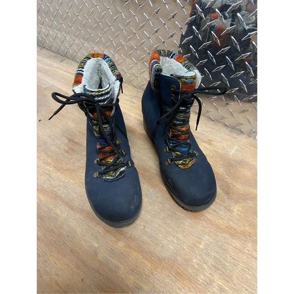 Rieker Knitted Cuff -Tex Warmlined Navy Ankle Boots, EU 37 / US 6.5, MP $112 - Picture 14 of 15